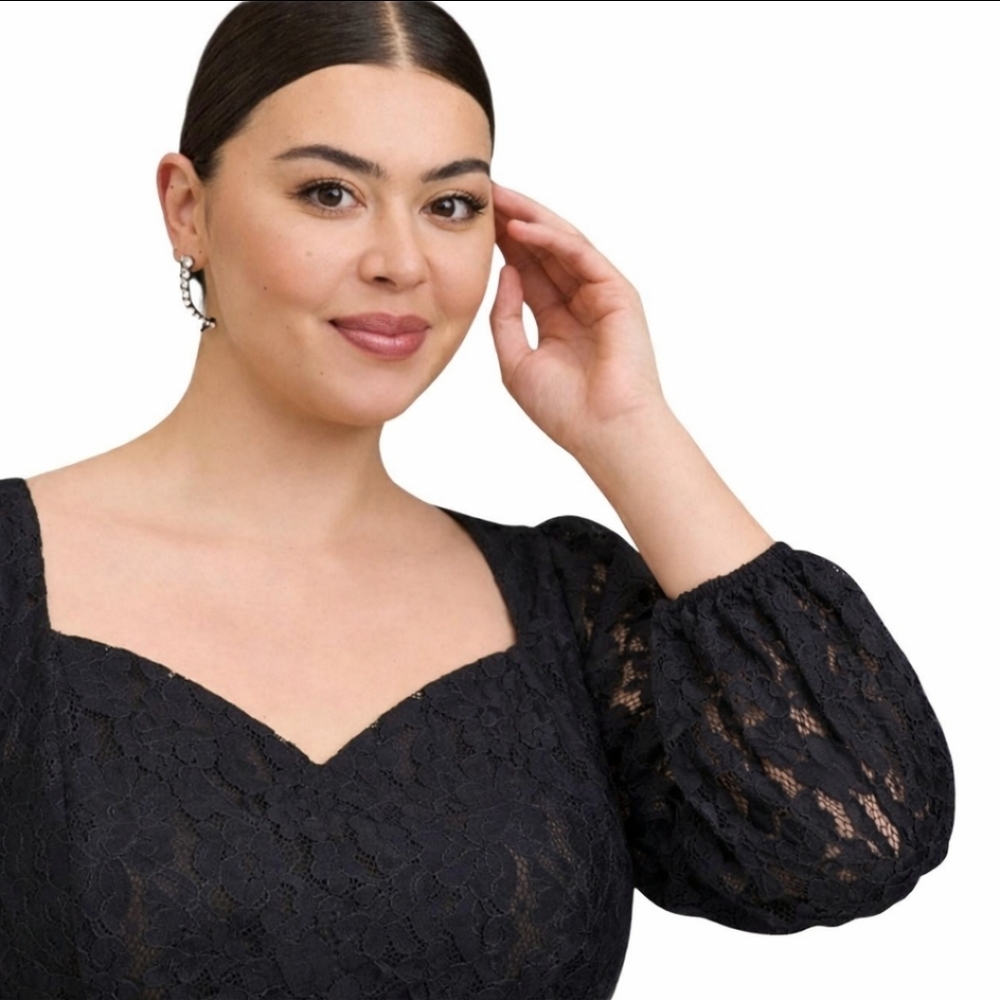 Torrid 2X Black sweetheart neck peplum lace puff sleeve blouse gothic - Picture 5 of 12